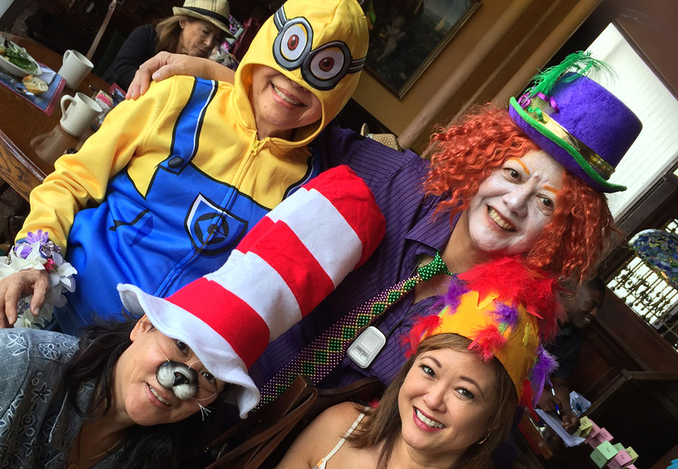 image of Debra New and some friends at the Mad Hatter Tea Party.